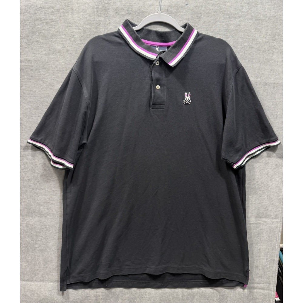 Psycho Bunny Mens Classic Polo Size 9 XXXL Black Pima Cotton